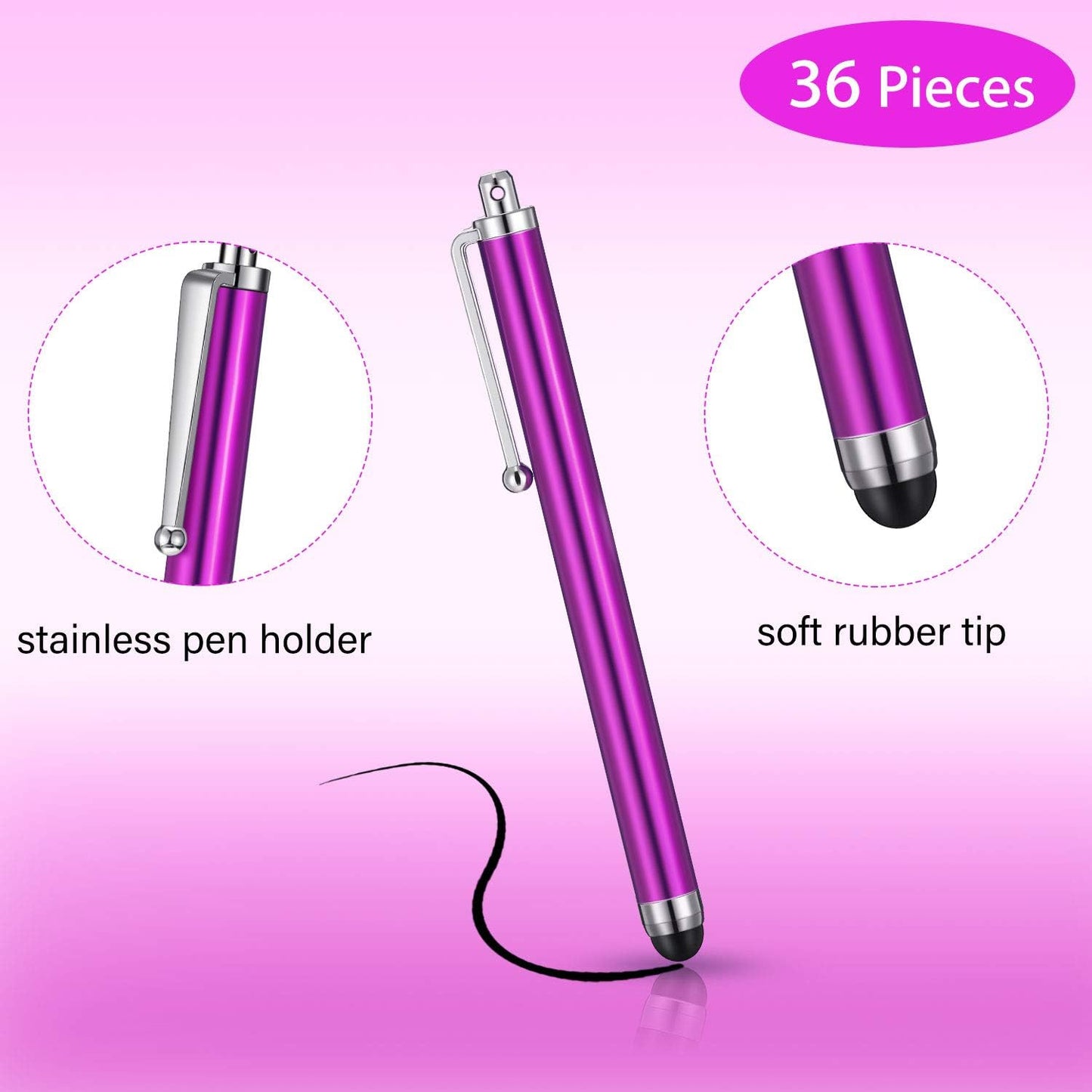 Outus 36 Pcs Stylus Pen for Universal Capacitive Touch Screens Devices, Stylus Pen Compatible with Tablet for Classroom Travel Olders Friendly(Pink, Purple, Rose Red, White)