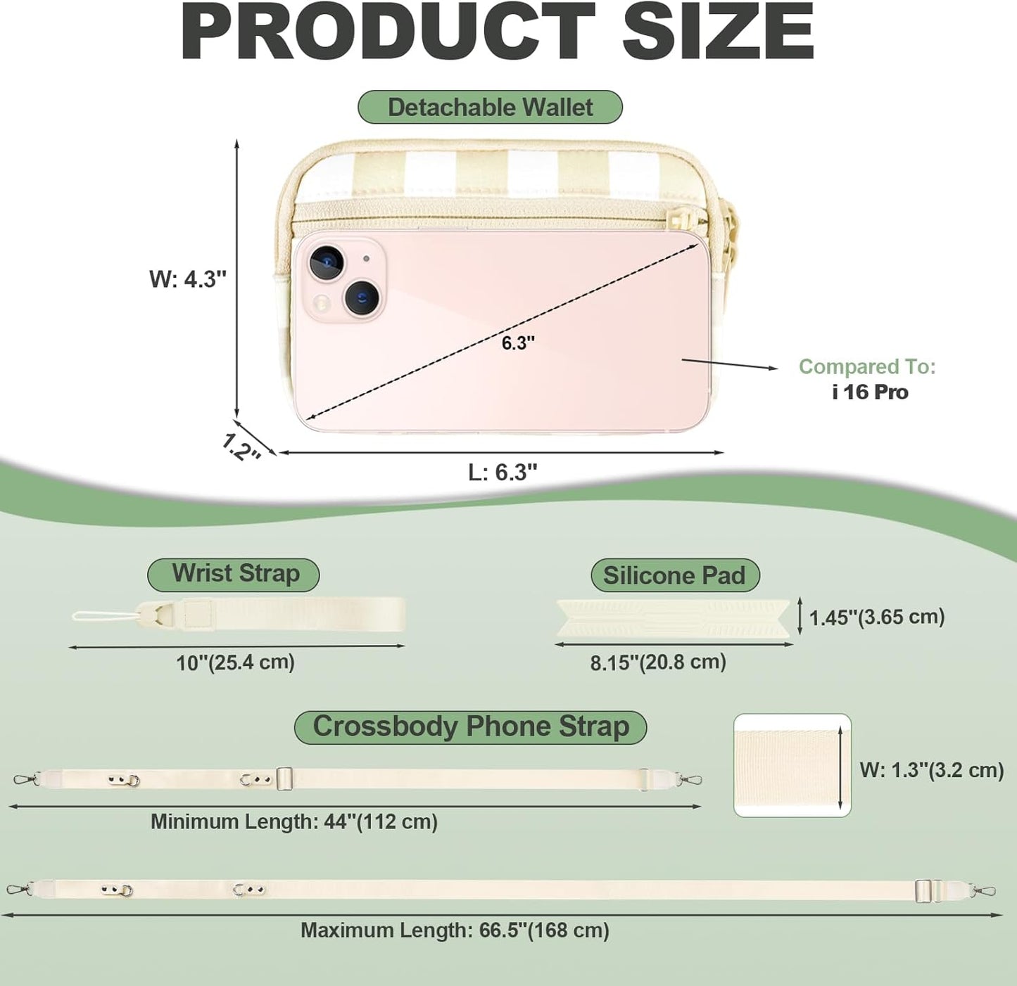 Clip and Go Strap for Phone with Wallet Crossbody, Adjustable Phone Lanyard with Detachable RFID Wristlet Wallet, Phone Strap with Phone Tabs for All Phones, Cream Checkered (M)