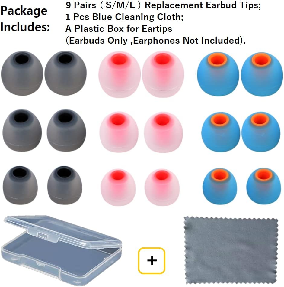 Silicone Earbud Tips Earbuds Replacement Ear Tips Gels Bud for Popular in-Ear Headphones Other Inner Hole from 3.8mm - 5.1mm Earphones 9 Pairs S/M/L