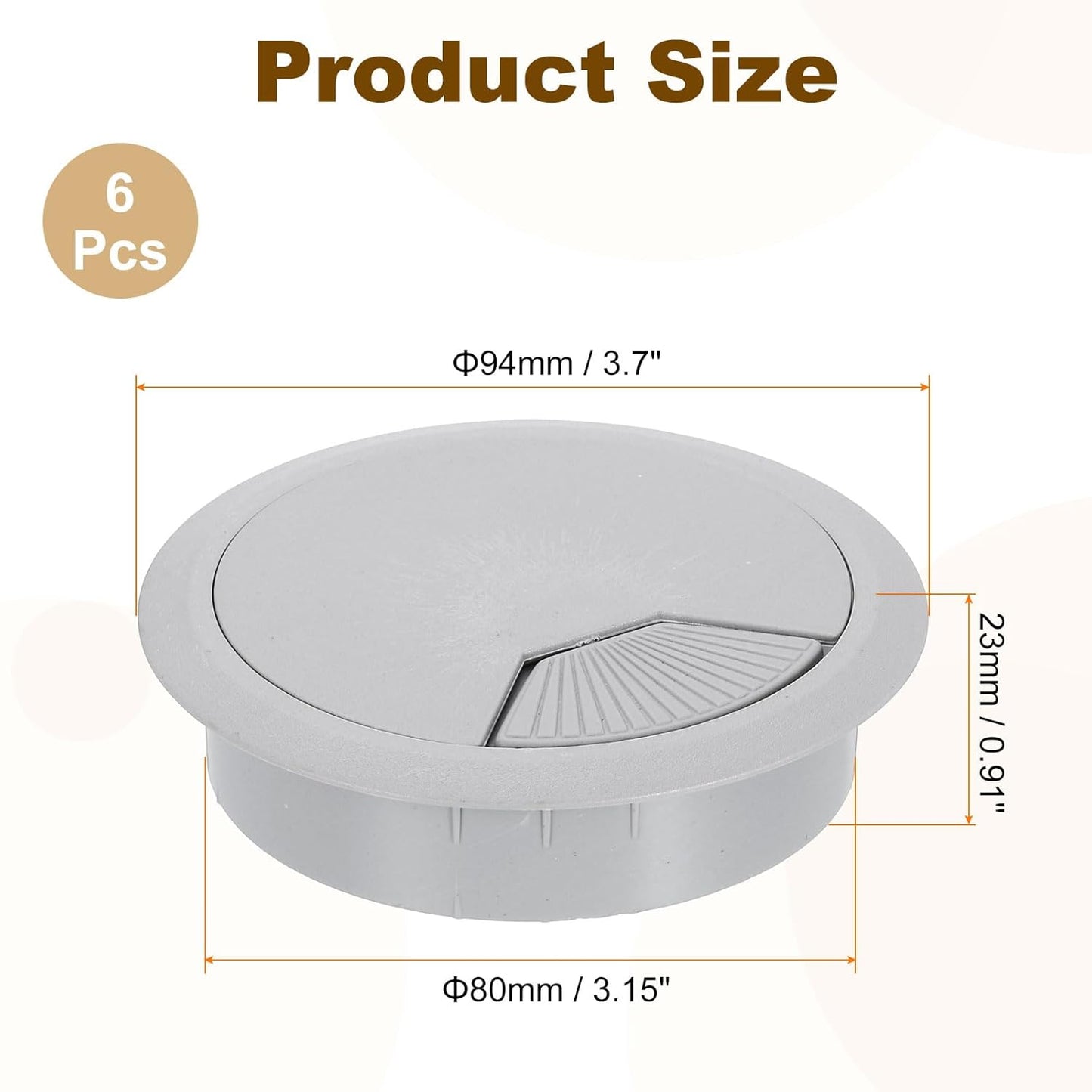 uxcell 6 Pcs 80mm (3.15 Inch) Desk Grommet, Plastic Cable Hole Cover, Wire Cord Cable Organizer for Home Office Computer Desk Cabinet, Gray