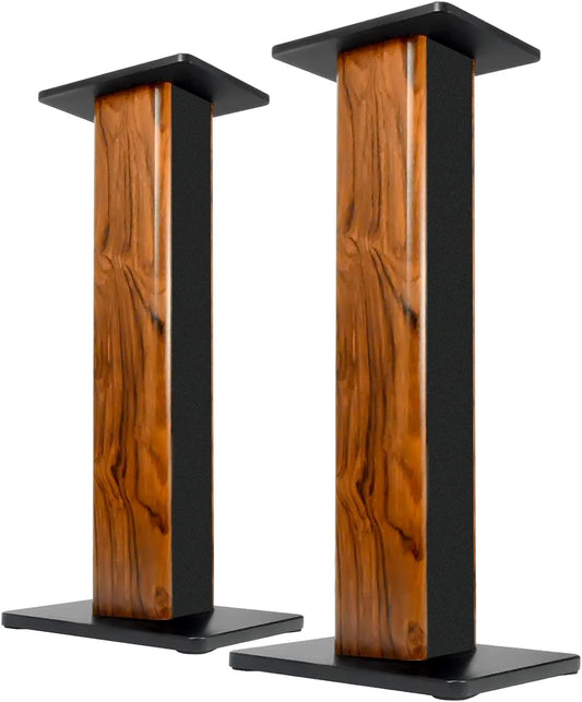 Speaker Stands Wood Grain 28 Inch Universal Floor Speaker Stands Pair Heavy Duty Surround Sound Speaker Monitor Stand for Home Theater with Sand Filling Tuning Function - 1 Pair