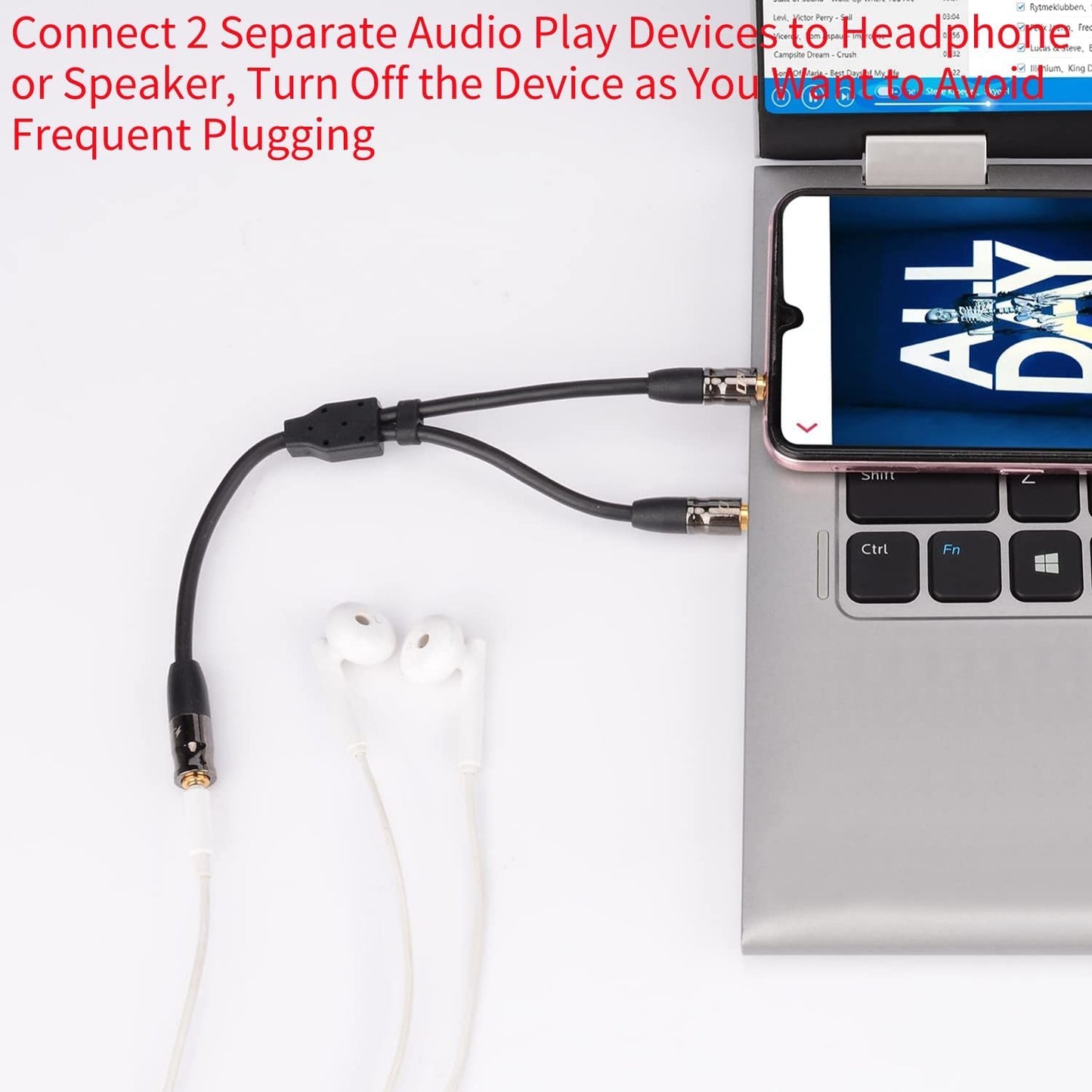 J&D 3.5 mm to 2X 3.5 mm Cable, Gold Plated Joint Copper Shell Heavy Duty 3.5mm 1/8 inch TRS Female to Dual 3.5 mm 1/8 inch TRS Male Y-Splitter Stereo Audio Adapter Cable, 6.6 Feet