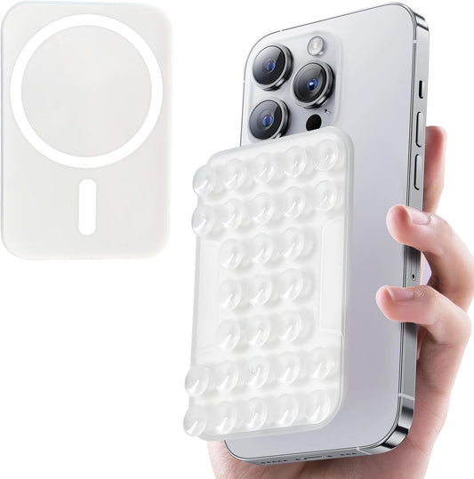 for MagSafe Suction Mount - 29 Silicone Suction Cup Phone Mount with Magnetic Phone Grip, for iPhone 12/13/14/15/16 Series, Hands-Free Sticky Grip for TikTok/Instagram, Transparent