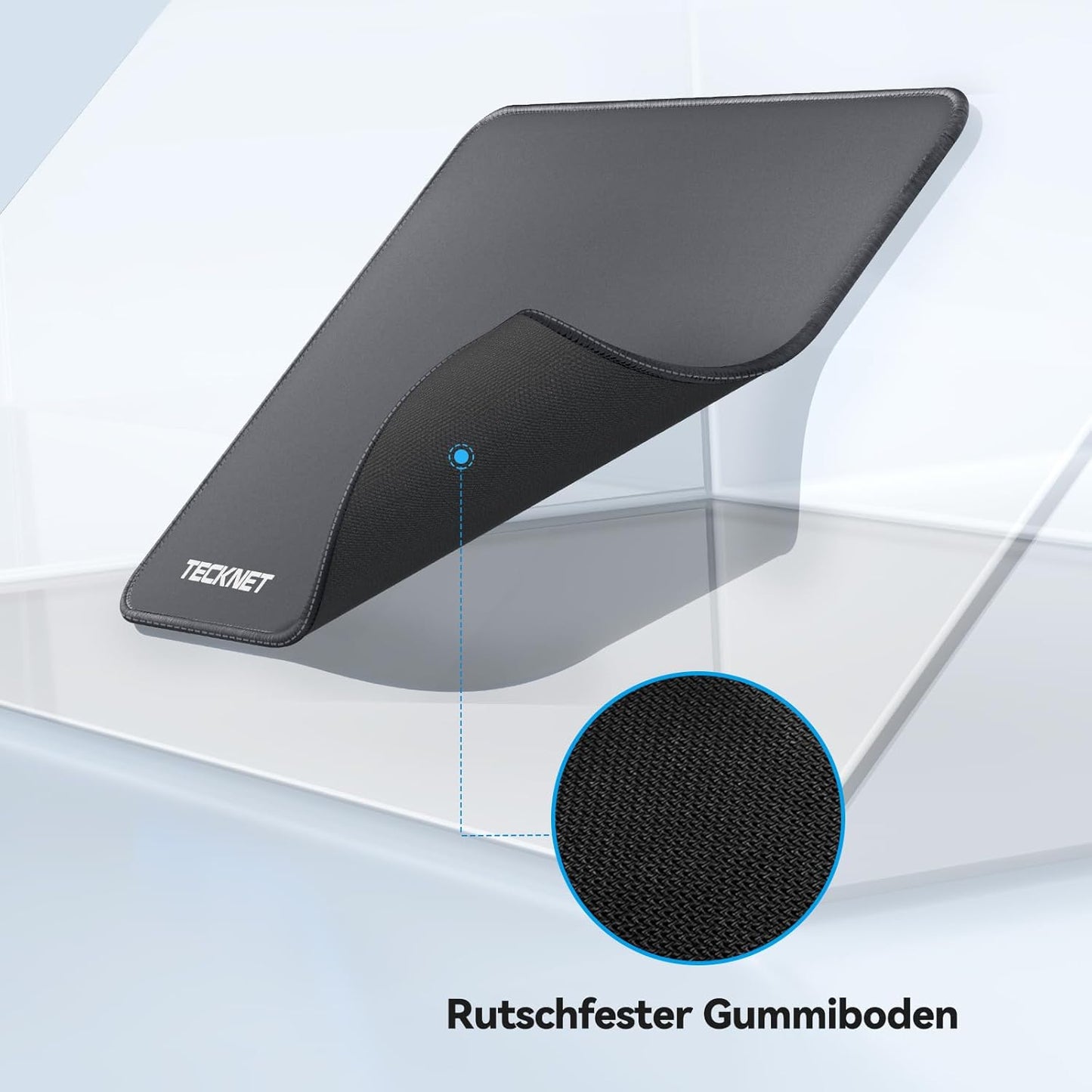 TECKNET Mouse Pad with Anti-fray Stitchin, Waterproof Surface & Non-Slip Rubber Base with Stitched Edges Gaming Mouse Mat for Laptop，Compatible with Laser and Optical Mice - Dark Gray