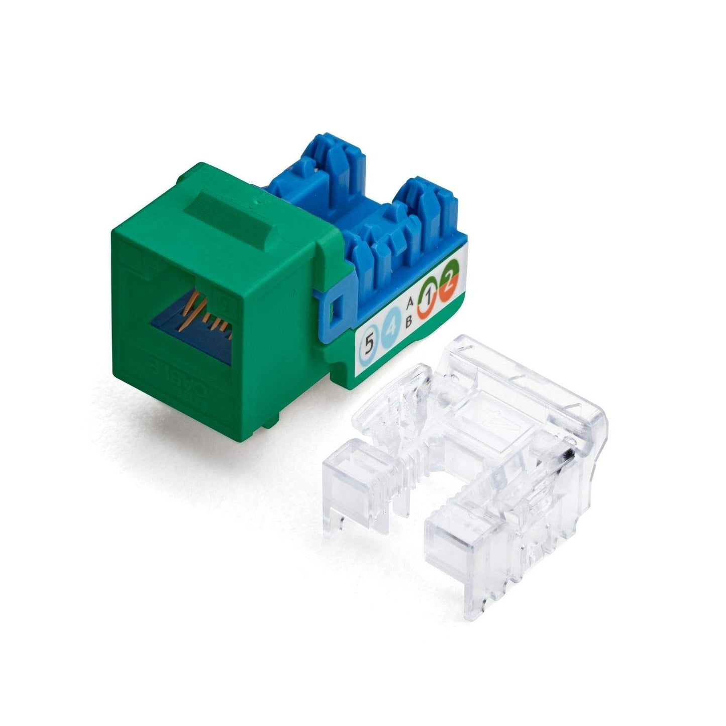 trueCABLE Cat6 Keystone Jack, Unshielded (UTP), 90 Degree Punch-Down, PoE++ (4PPoE) 100W, UL Listed, ETL Verified, ANSI/TIA Certified, Modular RJ45 Female, Green, 12 Pack