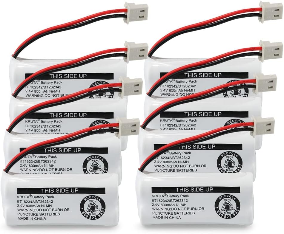 Kruta BT162342 BT262342 Cordless Phone Batteries Compatible with BT183342 BT283342 BT166342 BT266342 VTech CS6114 CS6419 CS6719 at&T EL52300 CL80111 Handset Telephone (Pack 8)