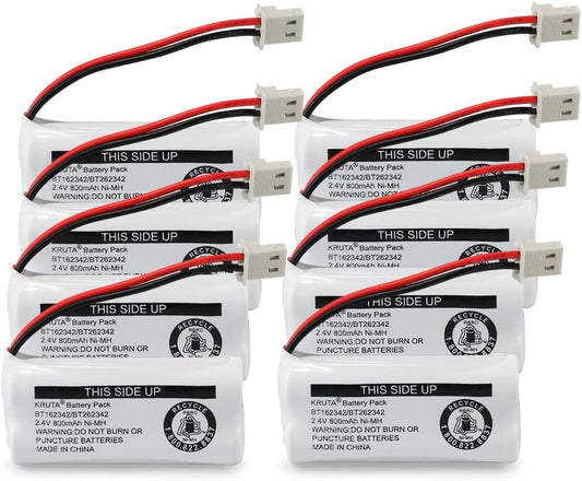Kruta BT162342 BT262342 Cordless Phone Batteries Compatible with BT183342 BT283342 BT166342 BT266342 VTech CS6114 CS6419 CS6719 at&T EL52300 CL80111 Handset Telephone (Pack 8)