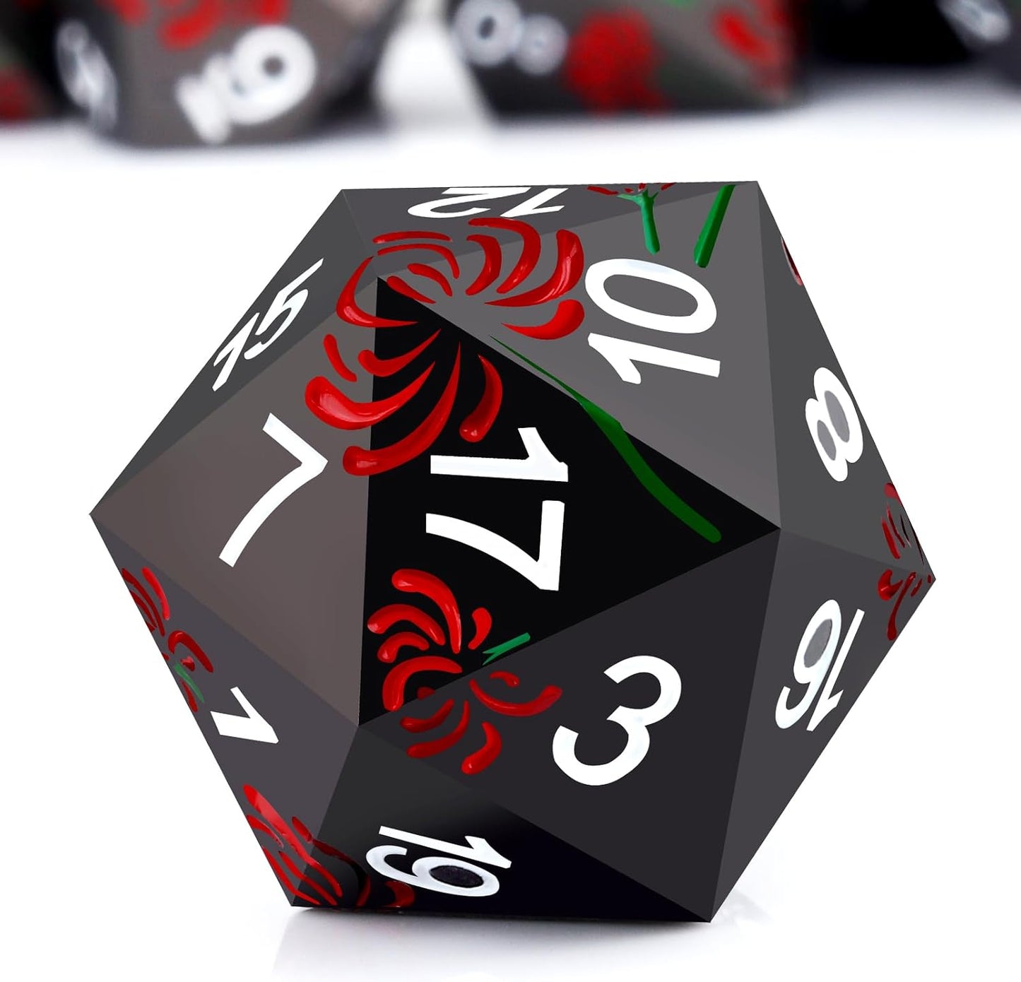 PJOY Metal Dice Set D&D Flower Dice Set DND Polyhedral Dice for RPG Role Playing Games Compatible with Dungeons and Dragons TTRPG Black Red White DND Dice