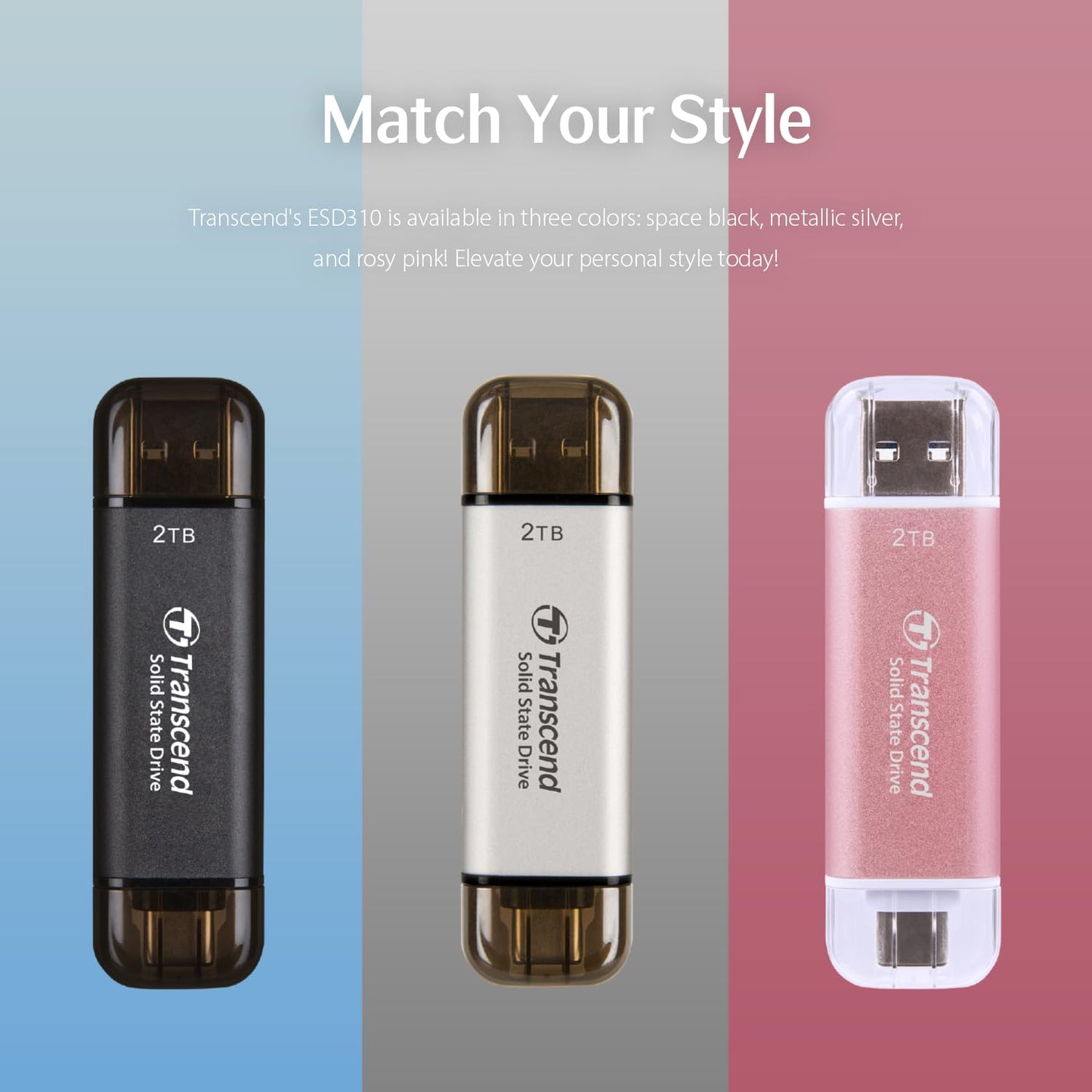 Transcend 512GB External SSD, Up to 1,050MB/s, Dual USB Flash Drive for iPhone&iPad&Mac, Windows&Android, Tablet&PC, Smart TV, USB 3.2 Gen 2 Thumb Drive Photo Stick, 2-in-1 Type C &Type A Memory Stick