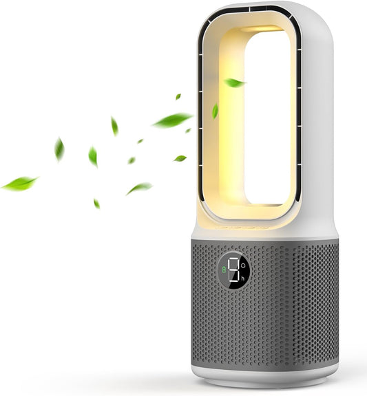 Misby Desk Fans Small Quiet, 13 Inch Bladeless Table Fan, 9 Speeds for Powerful Airflow, 70° Oscillating Fan with Night Light and Timer, Desktop Cooling Fan for Bedroom, Office, Nightstand, Grey