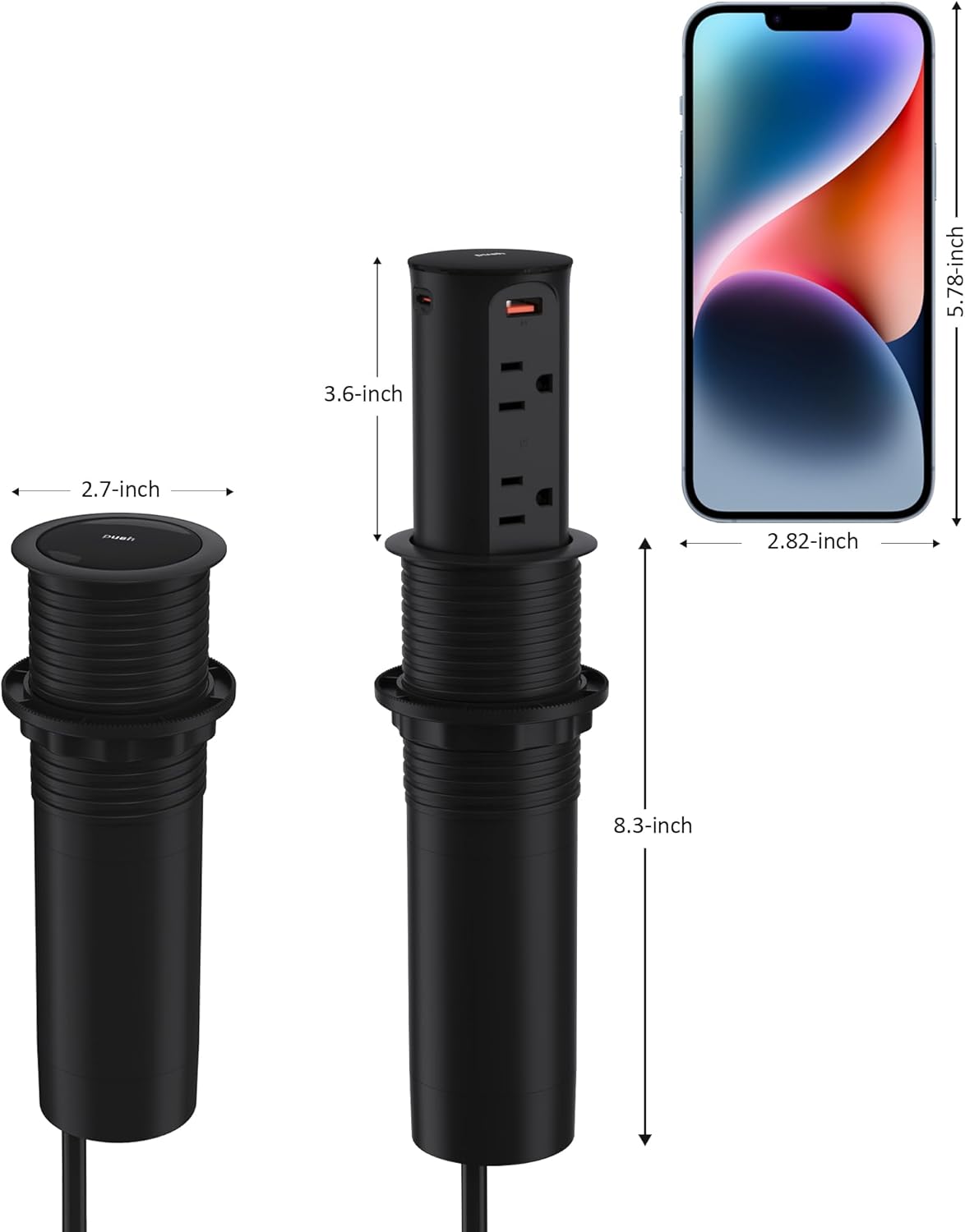 Pop up Outlet for Countertop,2.5 Inch Hole Desktop Power Grommet,Recessed Power Strip,20W USB C Fast Charging,4 Outlets 4 USB Ports,15Amp Tamper Resistant Receptacle for Home,Kitchen,Office Black