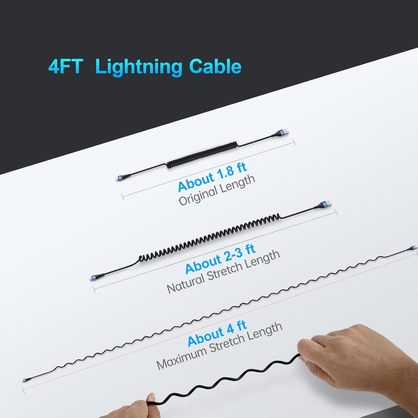 iPhone Charger Cable for Car 3FT, 2Pack Coiled Lightning Cable, [Apple MFi Certified] Retractable Charging Cord Compatible with iPhone 14/13/12/11 Pro Max/XS MAX/XR/XS/8/iPad/iPod/CarPlay-Blue