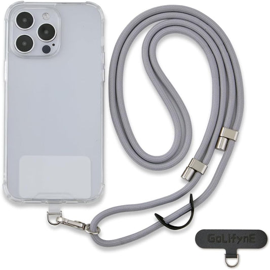 Universal Phone Lanyard, Anti-Theft Crossbody Strap for iPhone 15 Pro Max and Most Smartphones, Adjustable Cell Phone Neck Holder w/ 2 Non-Adhesive Tether Tabs for Men and Women, Grey/Silver