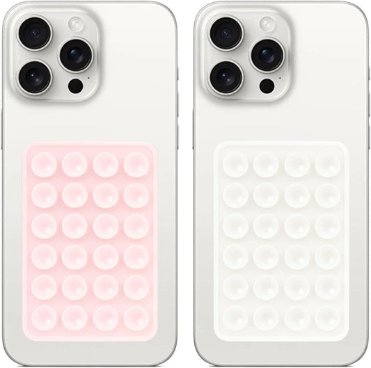 2PCS Silicone Suction Phone Case Mount, Non Slip Suction Cup, Hands-Free Phone Accessories Holder for Selfies and Videos, Silicone Adhesive Stand Sticky for Cell Phone White & Light Pink