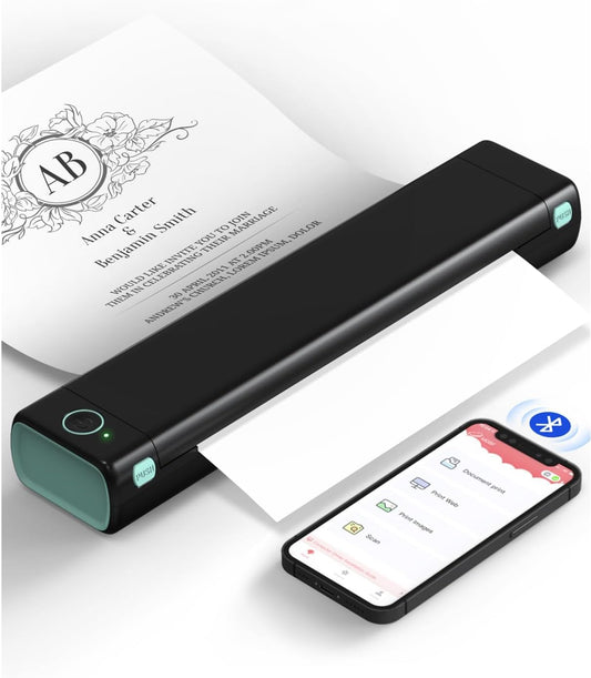 Phomemo Portable Printers Wireless for Travel, M08F Thermal Bluetooth Printer Support for 8.5"x11" US Letter, Small Inkless Printer Compatible with iOS, Android, Laptop for Car, Office, Home