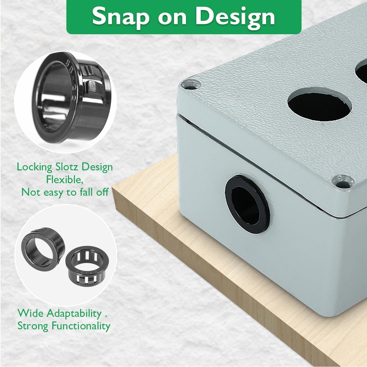 160 Pcs 6 Sizes Cable Snap-in Knockout Insulating Bushing Grommets Assortment Kit, 5/16, 3/8, 1/2, 5/8, 3/4, 1 Black Nylon Plastic Hole Grommets for Wiring, Wire Cord Hose Tubing Protector