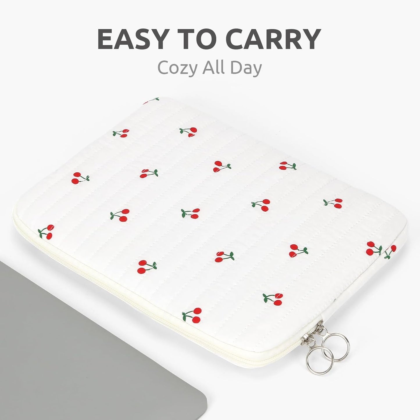 Puffy Laptop Sleeve 13-15.6 Inch Cute Quilted Laptop Protective Case Padded Floral Computer Sleeve for MacBook (B-Cherry, 11 Inch)