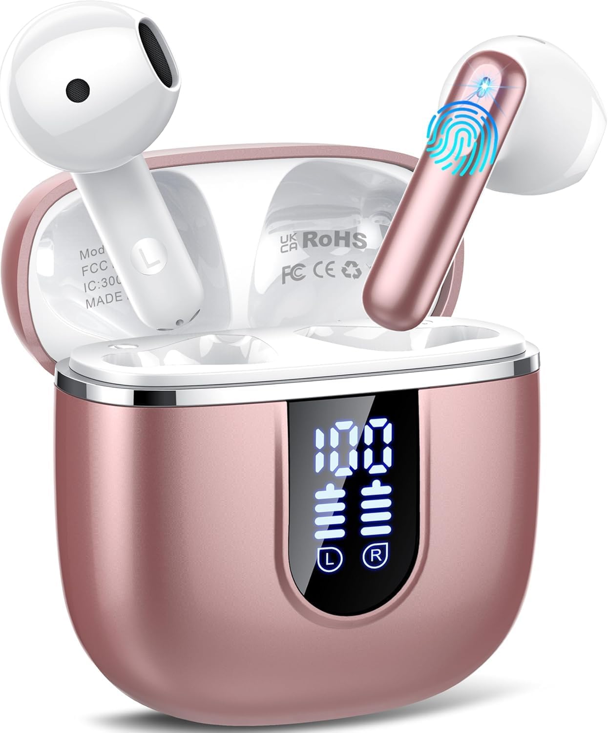 Wireless Earbuds, Bluetooth 5.4 Headphones with 3D Bass Stereo, 40H Ultralight in-Ear Buds, Bluetooth Earbuds with 4 ENC Noise Cancelling Mic, USB-C, IP7 Waterproof Earphones for Android iOS, Rose