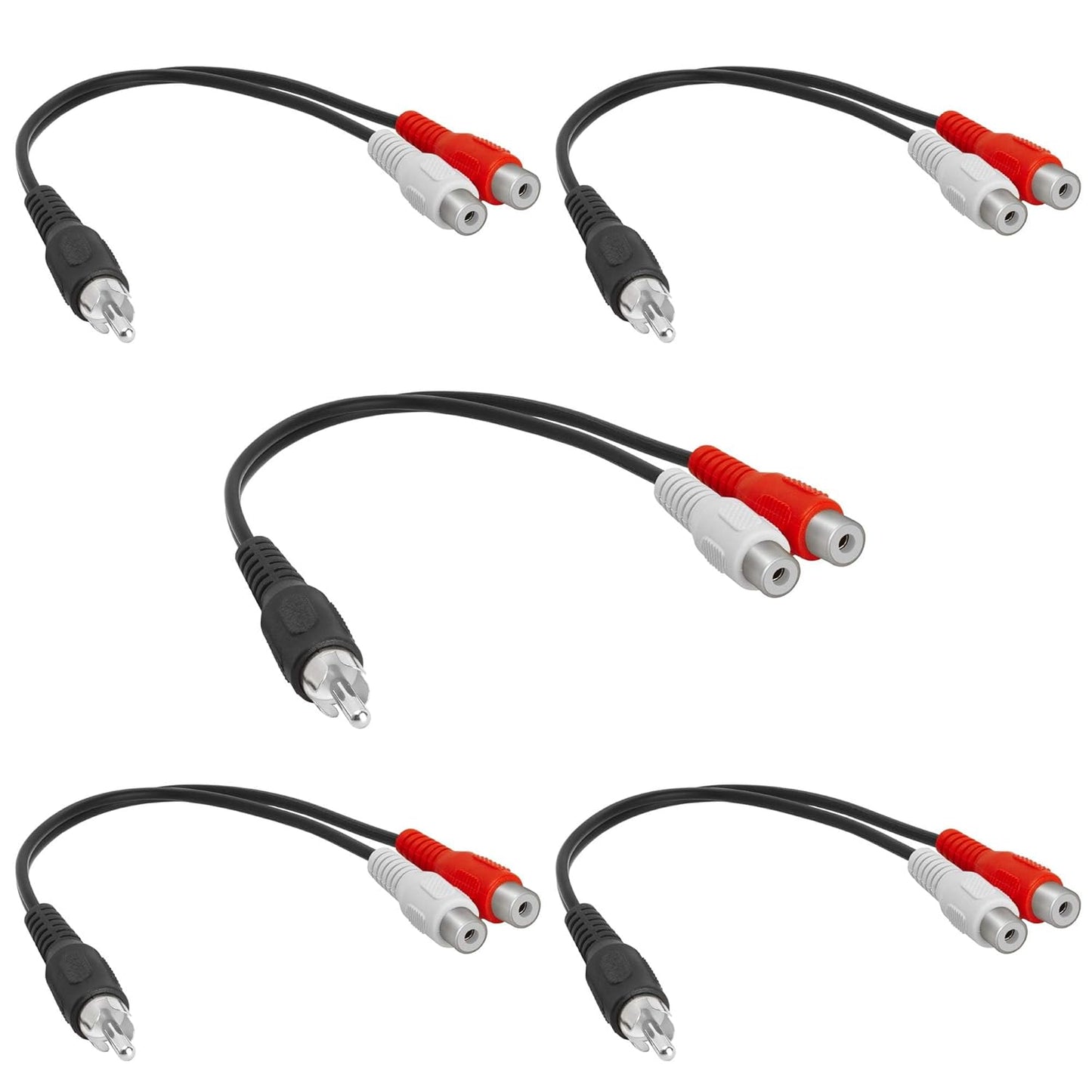 Cmple - One RCA Mono Male to Two Stereo Female Y-Cable, Plug to 2 x Jack Y-Adapter, Speaker [5 Pack]