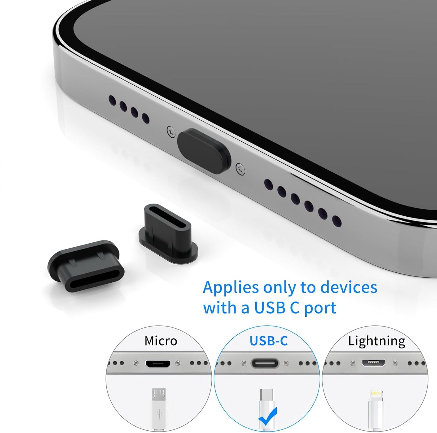 USB C Dust Plug,Silicone Anti Dust Port Cover Type C Charging Port Protectors Plug, Includes Phone Dustproof Net Stickers,for iPhone 16 15 Pro Max/Plus, Samsung Galaxy, All USB-C Devices