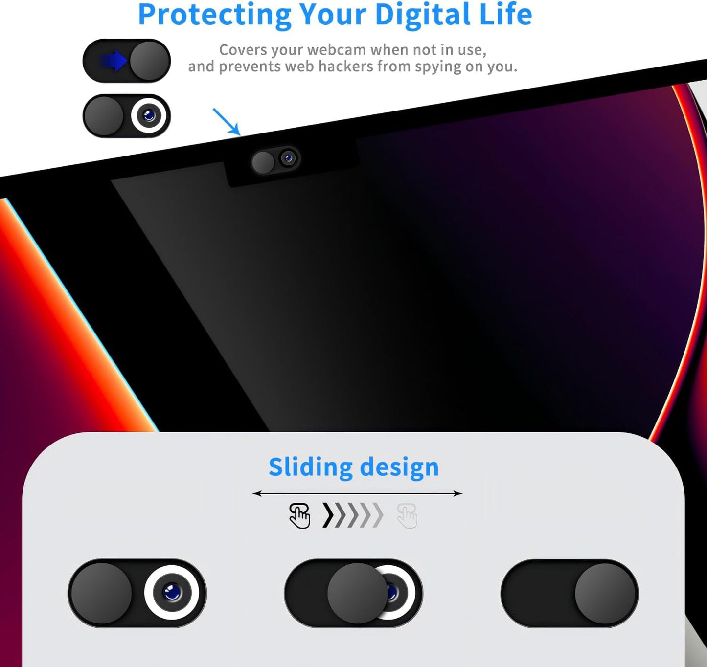 Metal Webcam Cover Slide[5 Pack Black], 0.022in Camera Cover for Laptop Computer, MacBook Pro/Air iMac iPad Tablet iPhone 16/15/14/13/12 Plus, Web Camera Blocker Protect Your Privacy