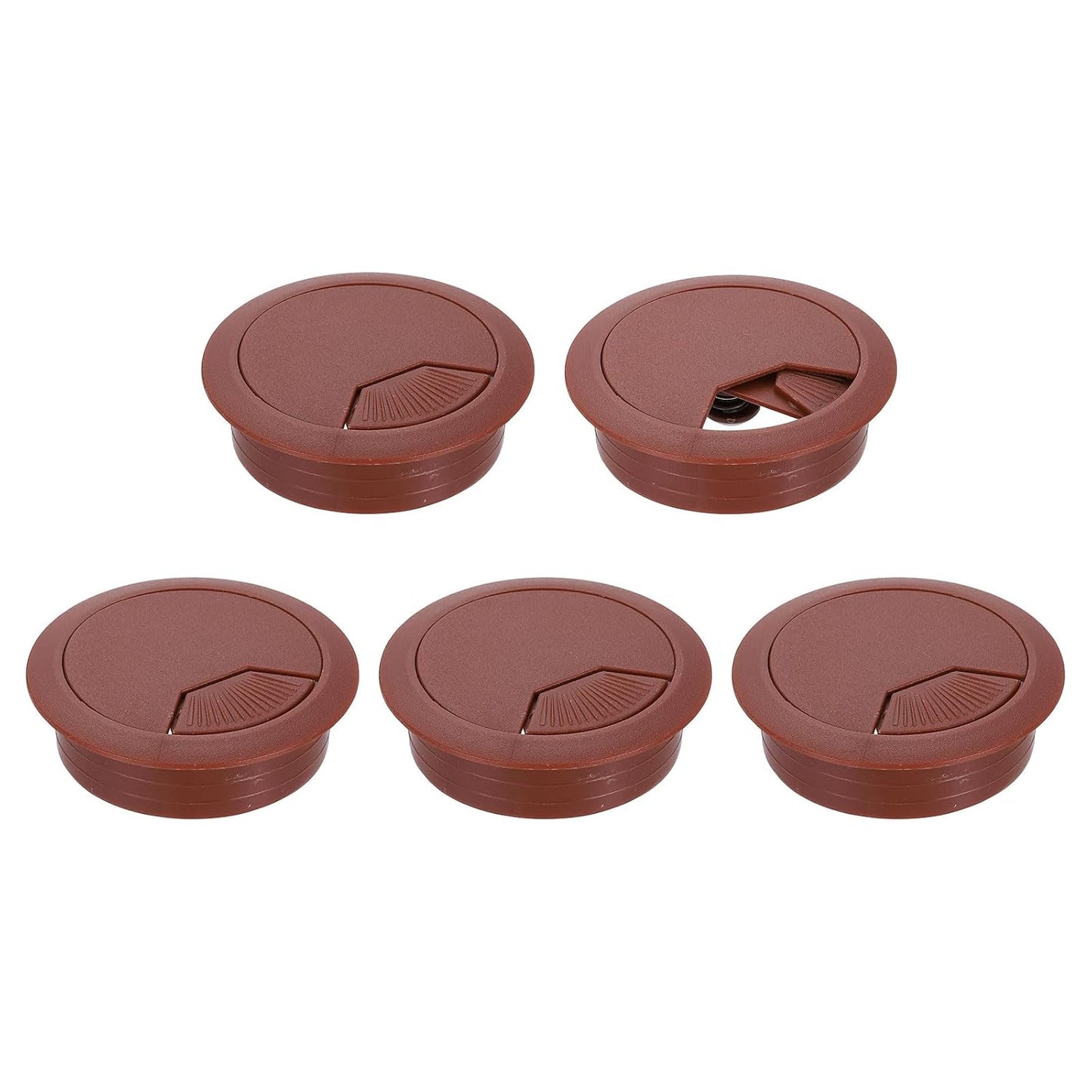 uxcell 5 Pcs 53mm (2.09 Inch) Desk Grommet, Plastic Cable Hole Cover, Wire Cord Cable Organizer for Home Office Computer Desk Cabinet, Brown