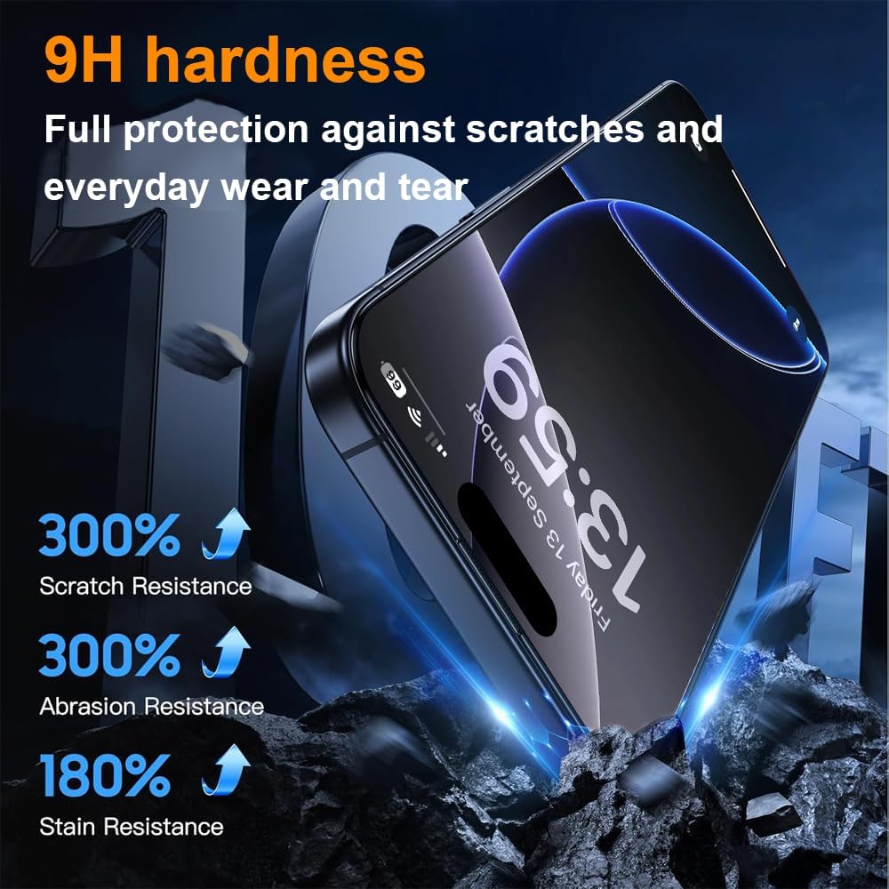 OneFish Privacy Screen Protector for IPhone 14 Pro Max Anti-Spy Tempered Glass Dust-Free Bubble-Free Anti-Fingerprint 9H Scratch Protection & Hassle-Free Installation Frame [2-Pack]