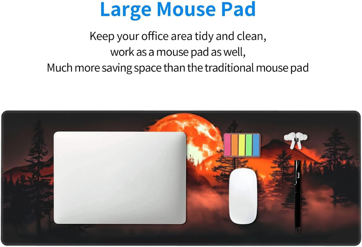 Extended Gaming Mouse Pad, Large Desk Mat XL Anime Mouse Pad Waterproof with Stitched Edges, Non-Slip Desktop Pad for Home and Office, Level Up Your 31.5x11.8 Inch (Roaring Flame)