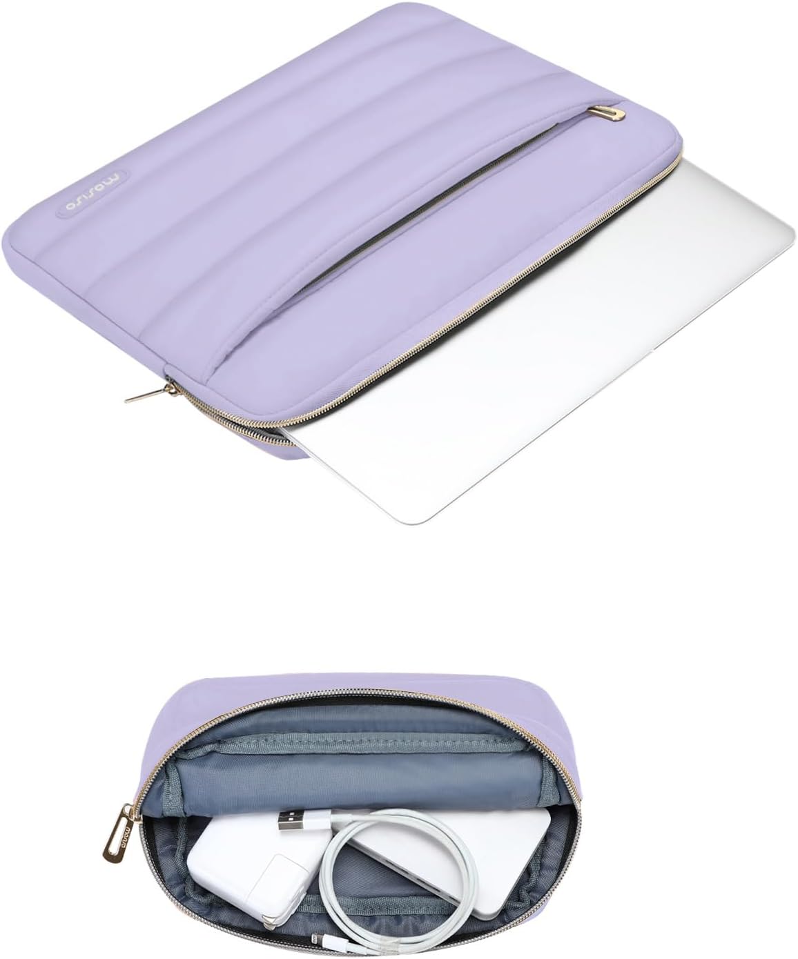 MOSISO 15-15.6 inch Laptop Case, 16 inch Puffy Laptop Sleeve Compatible with MacBook Pro 16, HP Dell ASUS Acer Toshiba Lenovo Notebook Computer, Polyester Horizontal Bag with Small Case, Purple