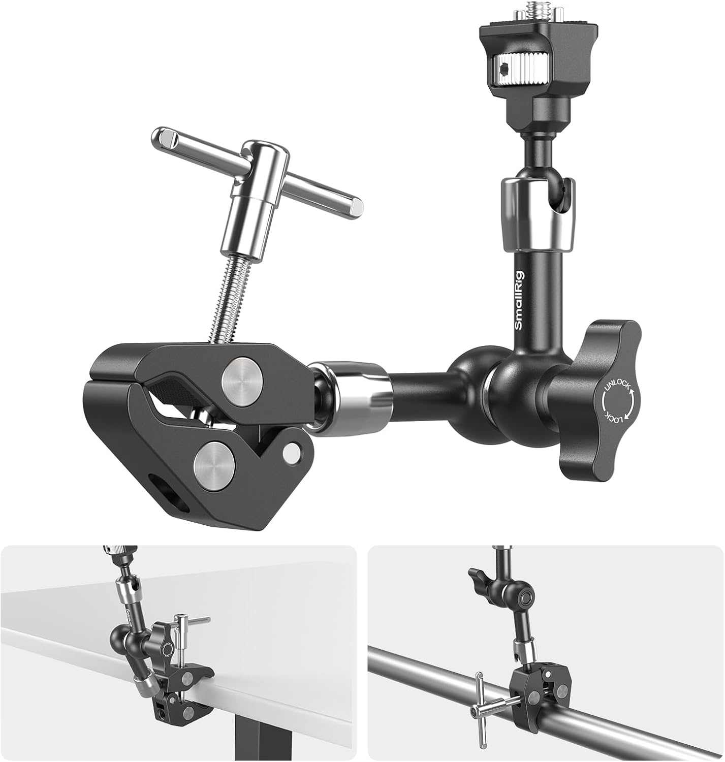 SMALLRIG 7 Inch Magic Arm with Crab-Shaped Clamp, Arm with 1/4"-20 Screw and Retractable Pins, for Action Cameras, Monitors, Video Lights, and Microphones - 5310