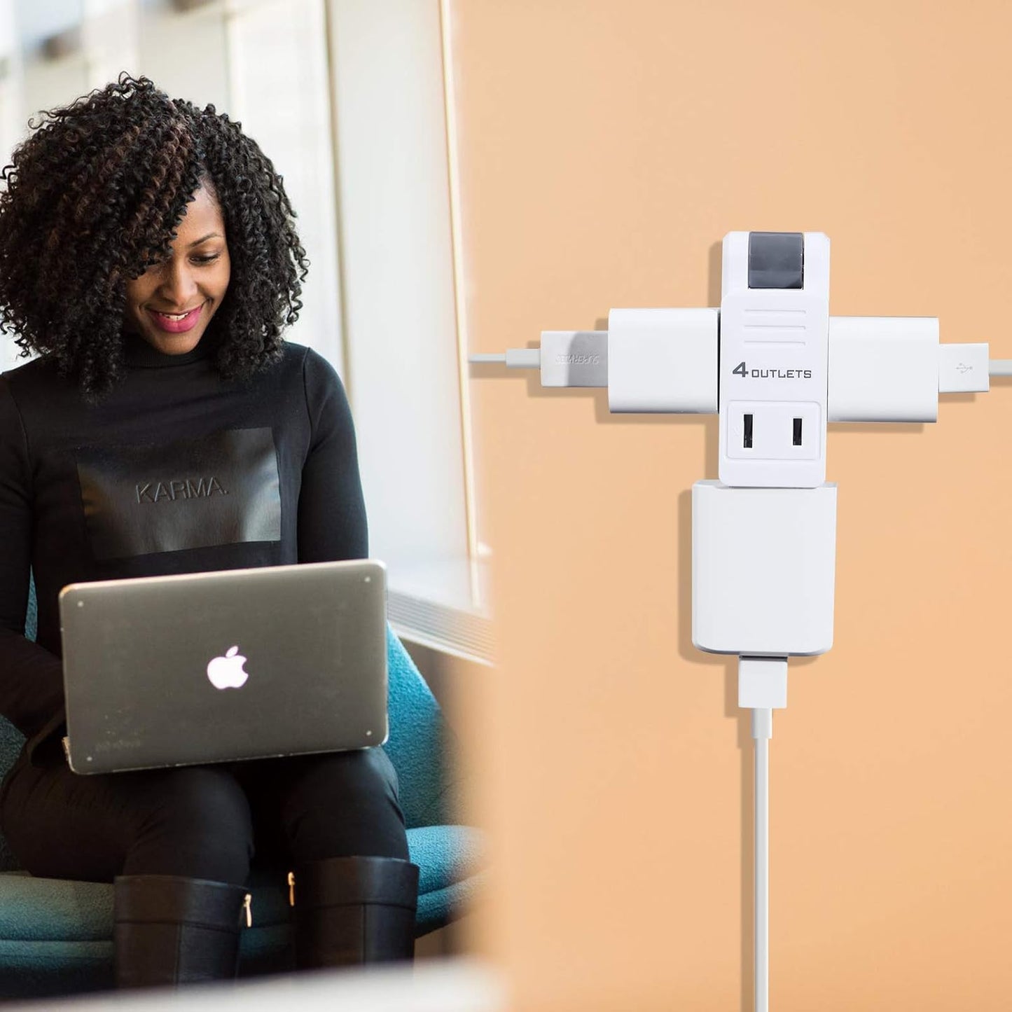 SYCON 2 Prong Swivel Wall Adapter, Electrical 4 Way Outlet Expander Plug, Multi Plug Extender Splitter, Multiple Ungrounded Mini Plug Wall Tap, Type A