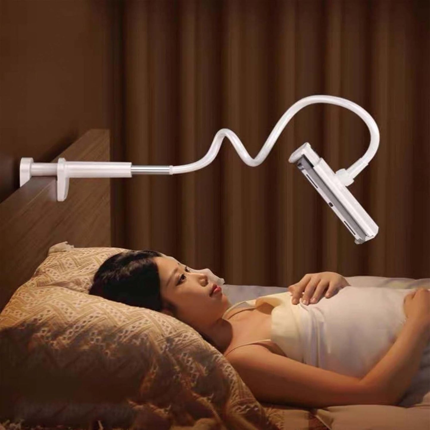 Phone Holder,gooseneck Phone Holder,360° Rotate Support Rod One-Hand Adjustable Cell Phone Holder,for Desk Headboard Nightstand. (White)