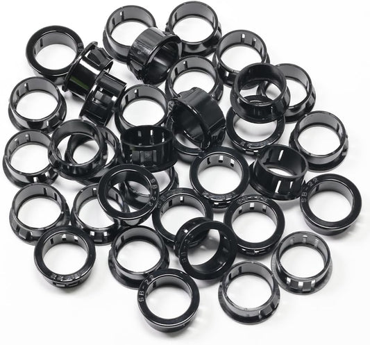 7/8"(22mm) Black Snap-in Knockout Insulating Bushing Grommets, Plastic Cable Hole Grommet for Wiring, Round Nylon Snap in Locking Electrical Wire Cord Hose, Tubing Bushings Grommets, 35pcs