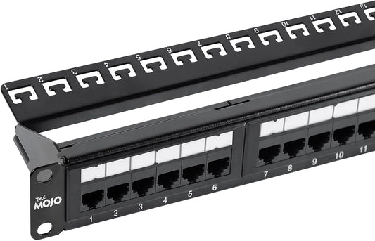 Tecmojo 24 Port Patch Panel, Cat6 Patch Panel, 1U Patch Panel, Network Patch Panel for 19 inch Rack Mount equipments, 10G Support, with Cable Management, Unshielded