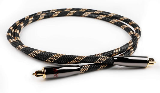 SKW Optical Digital Audio Toslink Cable Home Theater Fiber Optic Male to Male Gold Plated S/PDIF Cables - Copper Connectors, High-Reinforced Transparent Polymer Core, Nylon Braided 3.2ft(1M)
