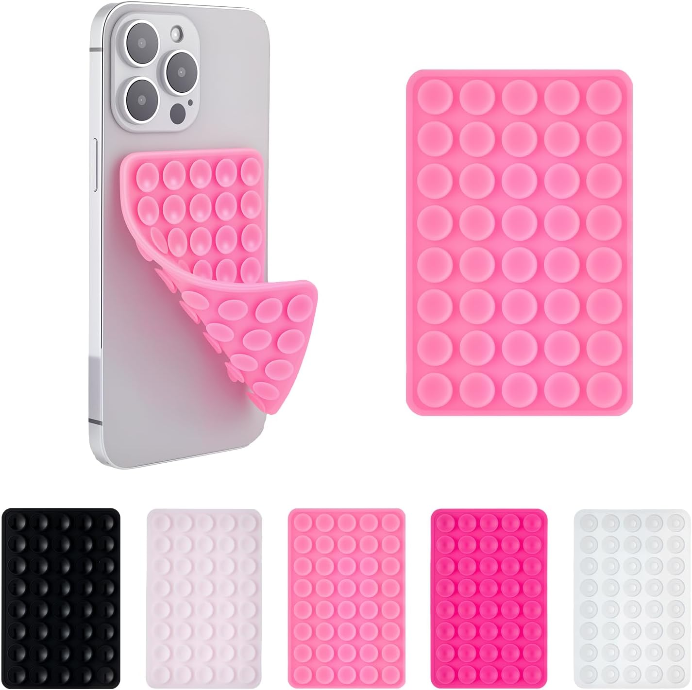 2 Pack Silicone Double-Sided Suction Grip – 40 Cups per Side, Strong Hold for iPhone, Galaxy, Pixel, Android – Hands-Free for Selfies & Videos (Pink)