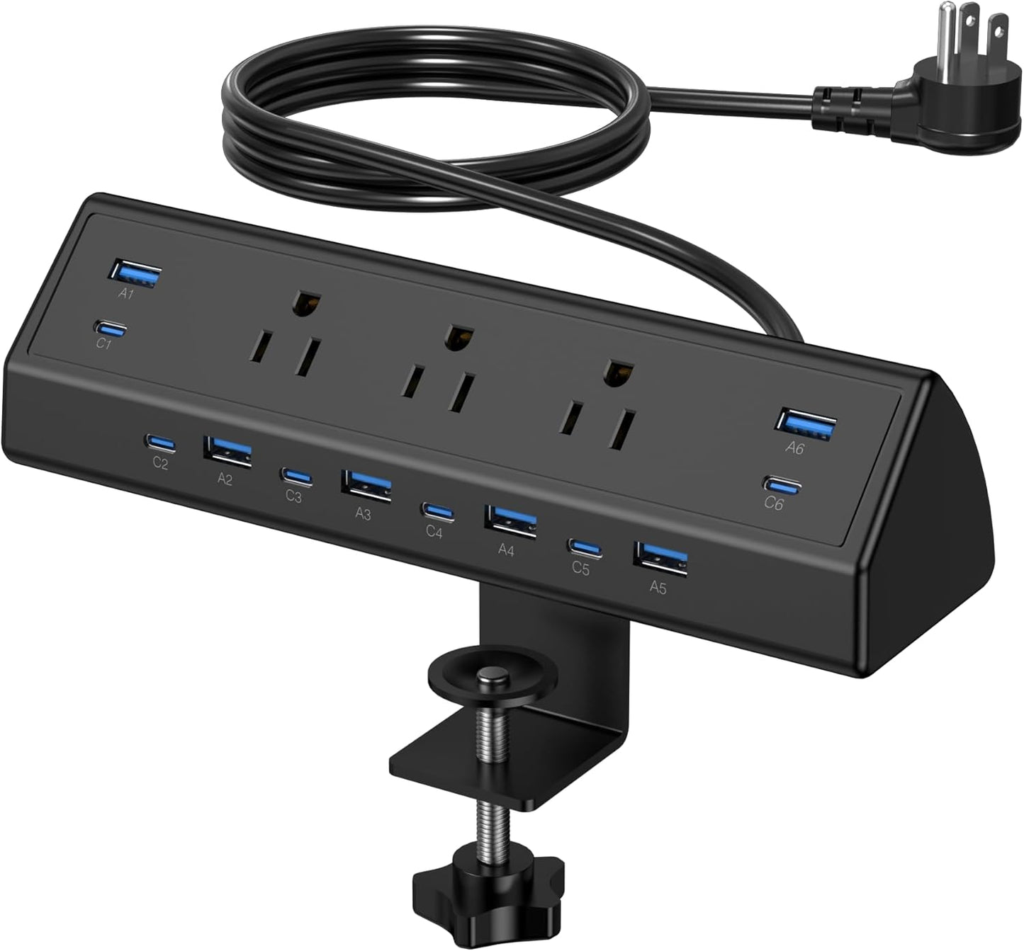 Jgstkcity 130W Desk Clamp Power Strip, 12 USB Ports (6 PD 65W USB-C),Surge Protector,ETL Listed Power Hub Extension Cord,Fast Charging Station for Home Office Desk Edge Mount (Black, 12 USB-130W)