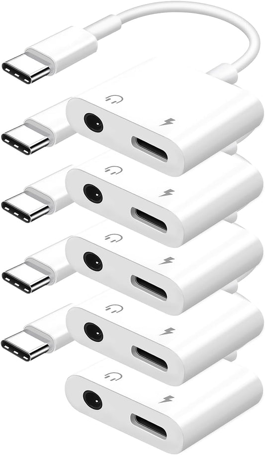 Seulliya USB C to 3.5mm Headphone Jack and Charger Adapter, 2-in-1 Audio & Fast Charging Splitter for Apple iPhone 17/16/15/Pro/Pro Max, iPad, Samsung, Pixel, and More 5Pack
