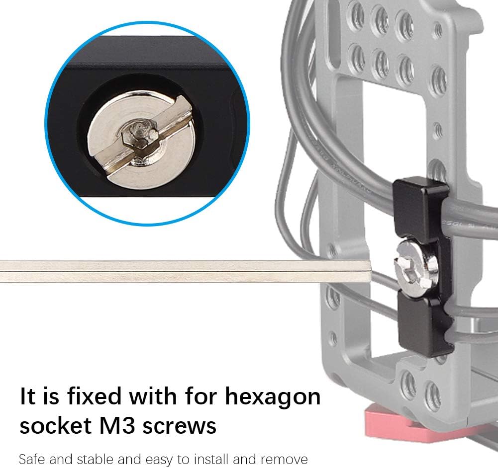 Camera Cage Cable Clamp, CNC Integrated Mounting Clamp, 1/4" Universal Portable Cage Fitting Wire Clip for Camera Data Cable Management