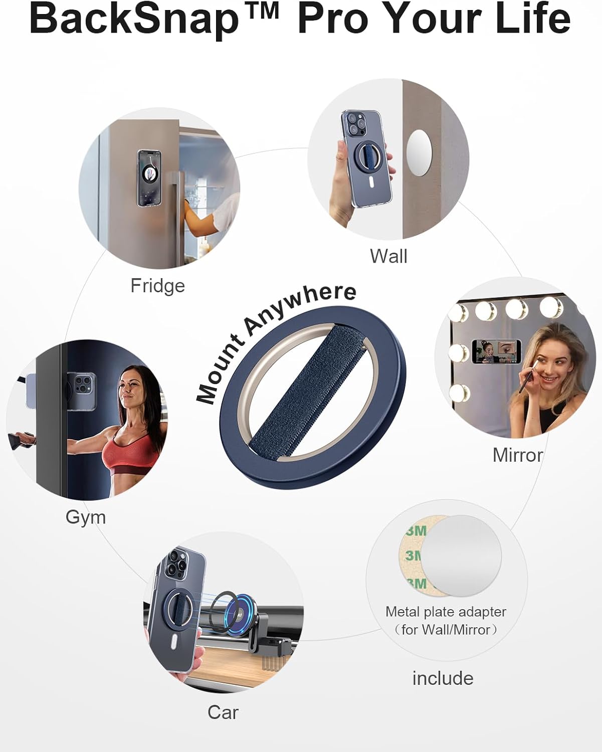 EWA MagOne Solo Phone Grip with Replaceable Elastic Finger Loop, Removable Magnetic Ring Holder Loop, Accessories for iPhone 16,15, 14, 13 Pro/Max/Plus, No Stand-Blue