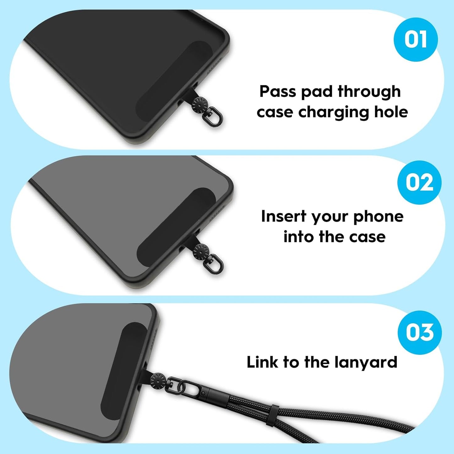 Hand Wrist Strap Lanyard, Universal Cell Phone Lanyard Patch Rotatable 360° Compatible with iPhone & Other Smartphones, Phone Strap for Women and Men(Black)