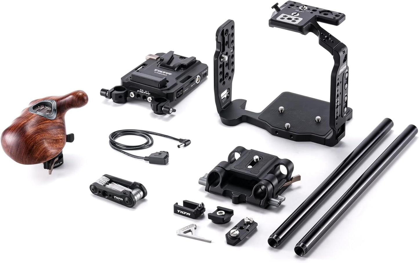 Tilta Camera Cage Compatible with Canon C80 Pro Kit - V Mount | Includes Tilta Universal 15mm LWS Baseplate, Wooden Handle, Battery Plate & More | NATO, Cold Shoe, 1/4"-20 & 3/8"-16 Threads