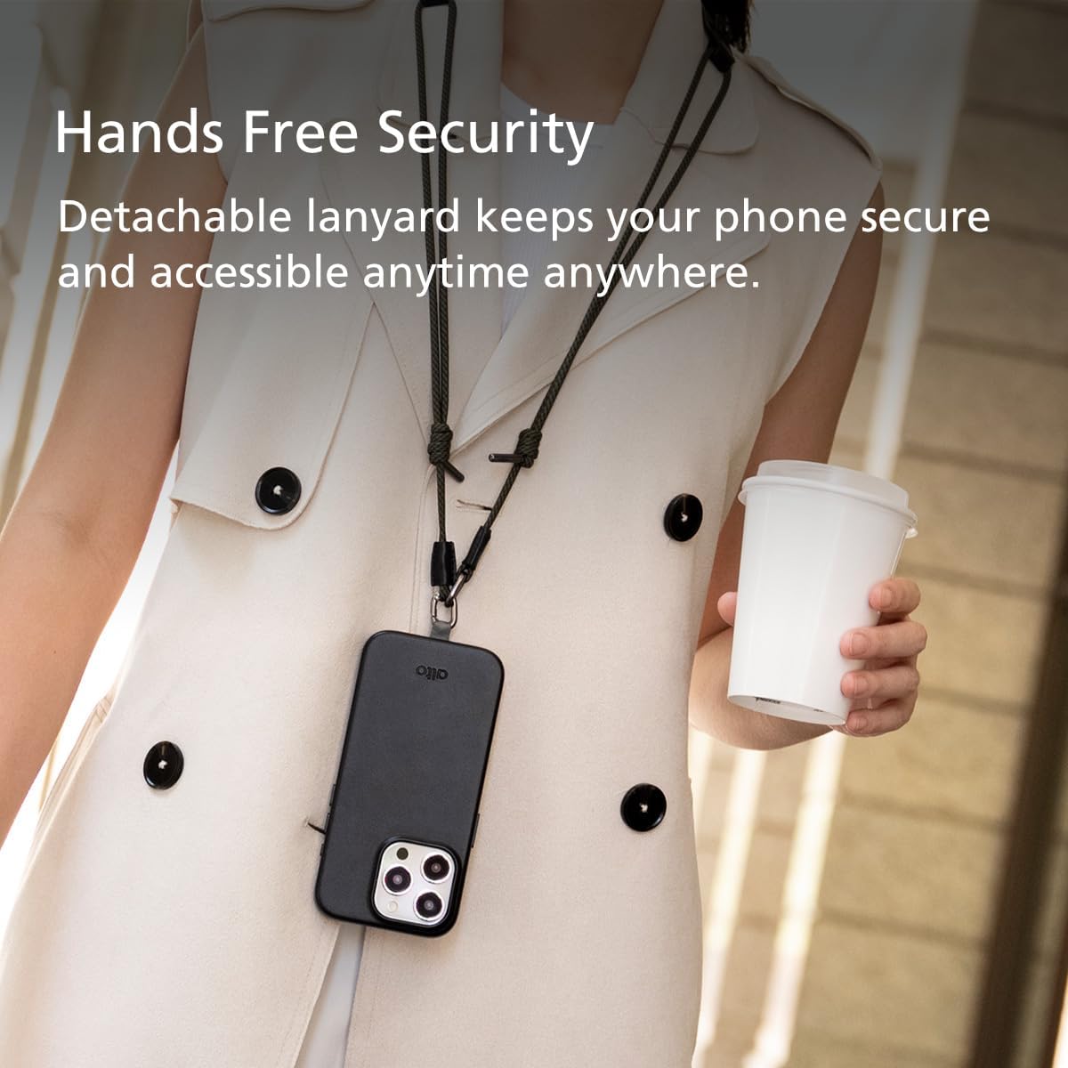 alto Crossbody Phone Lanyard: Detachable Patch, Nylon Strap with Italian Leather pad, for iPhone and Android Full Body Phone Cases (Plaid Green)