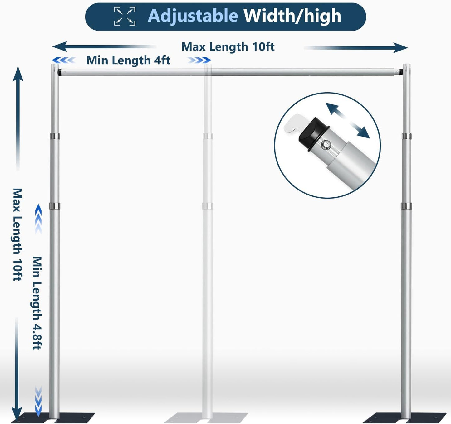 Pipe and Drap Backdrop Stand Kit ,10x 10ft Heavy Duty Adjustable Frame Backdrop Stand with Flat Base,Carry bag for Event, Birthday Party, displays and Wedding Decoration