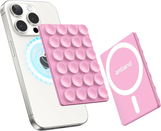 amBand Airplane Travel Essentials Phone Holder, Anti-Slip Magnetic Suction Cup Phone Mount for iPhone Fits Magsafe Attachment, Influencer/Sharer/Content Creator Must Haves for Selfie/Video, Peony Pink