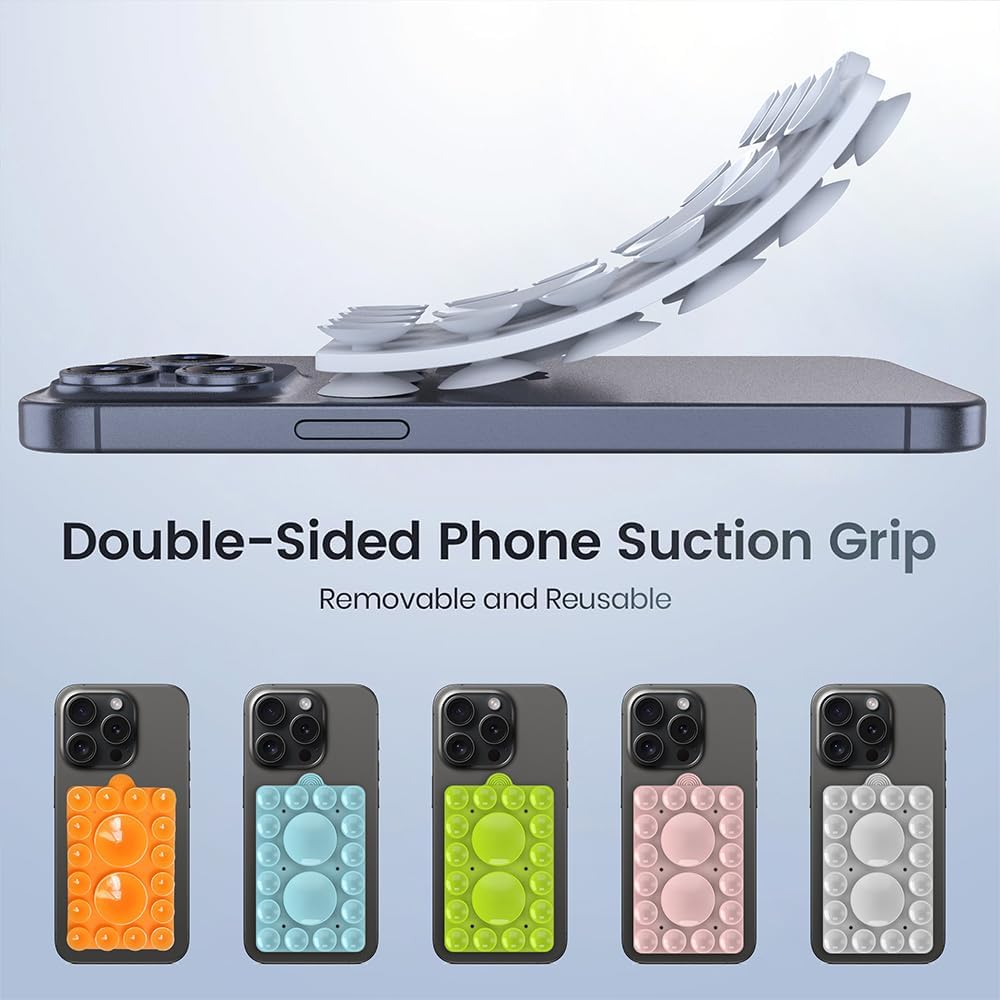 Silicone Suction Holder, Silicon Adhesive Phone Accessory for iPhone, Android and More, Hands-Free Mirror Shower Holder, TikTok Videos and Selfies (Light Blue 2Pack, Double Sided)