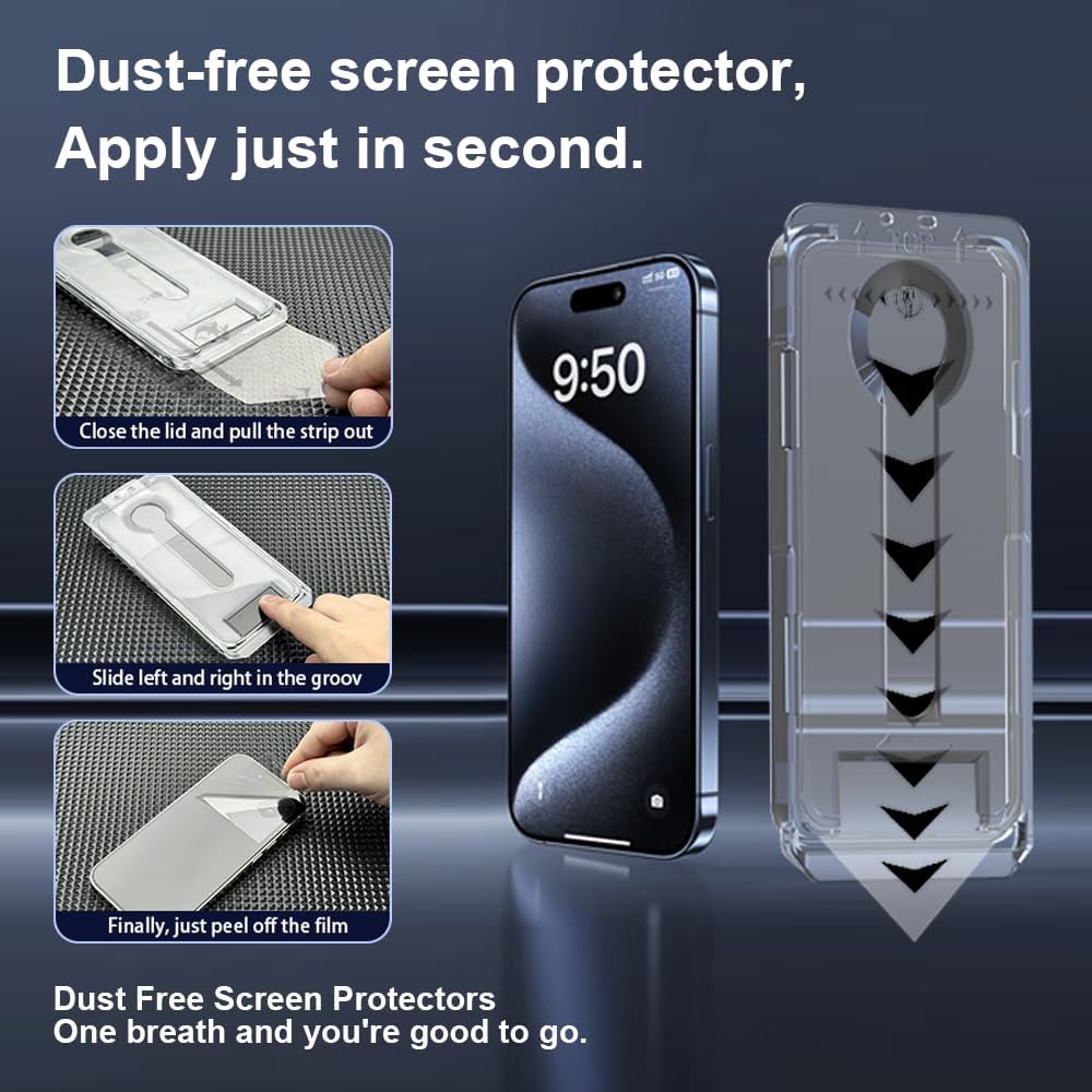 OneFish Screen Protector for Iphone 15 Plus, HD Clarity Tempered Glass Film 9H+ Hardness, with Hassle-Free Installation Frame, Dust-Free Bubble-Free Anti-Fingerprint, 2Pack