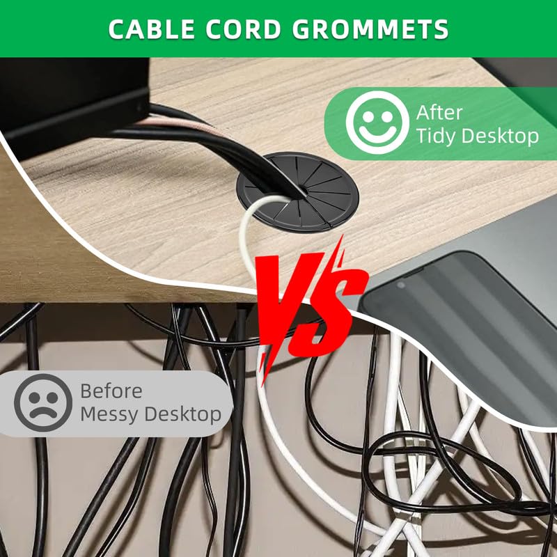 30PCS Cable Grommets, 7/8"(22mm) Desk Hole Cover Petal Shaped Buckle Type Nylon Snap Bushing Grommet, Wire Hole Cover Insert for Cables and Cords Management and Protection of Cabinet, Black