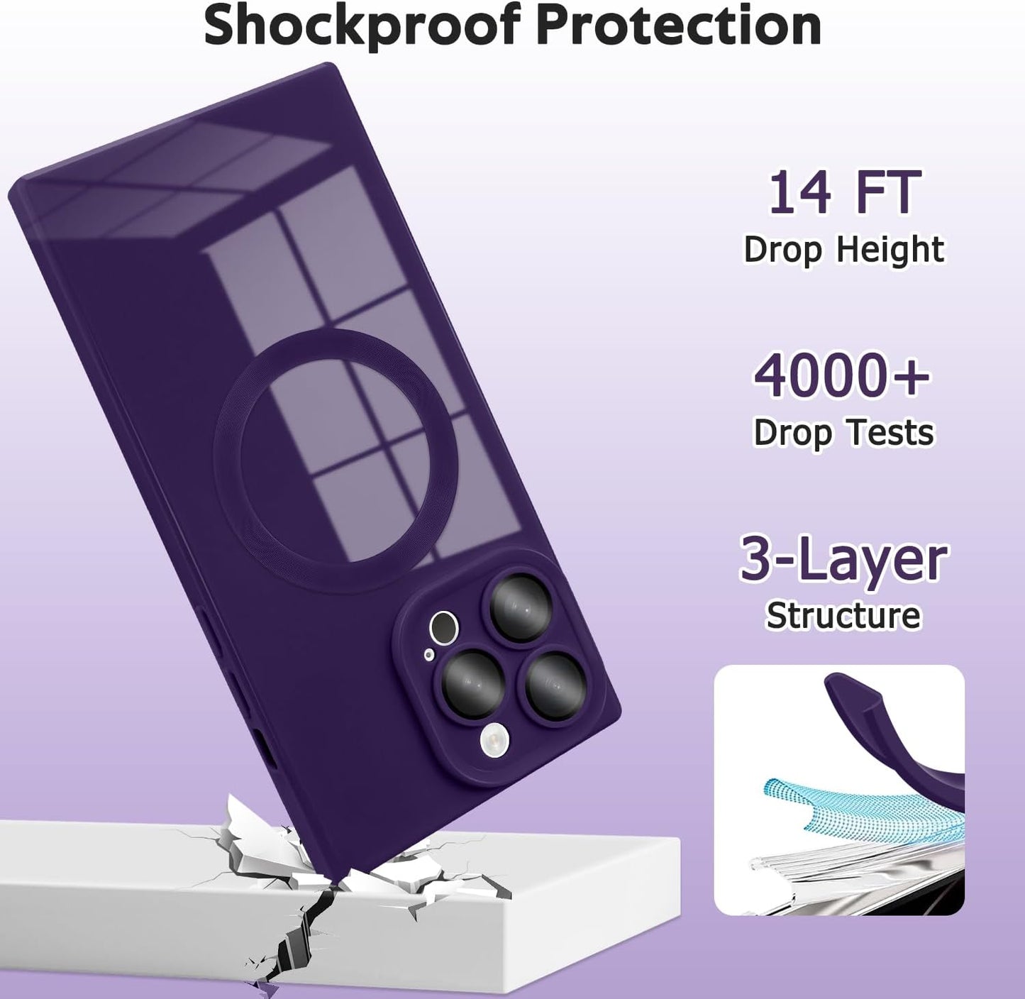 Designed for iPhone 15 Pro Max Case Compatible with Magsafe Cover Camera Lens Protector Military Grade Protection Shockproof Soft TPU Slim Magnetic Phone Case for iPhone 15 Pro Max Dark Purple