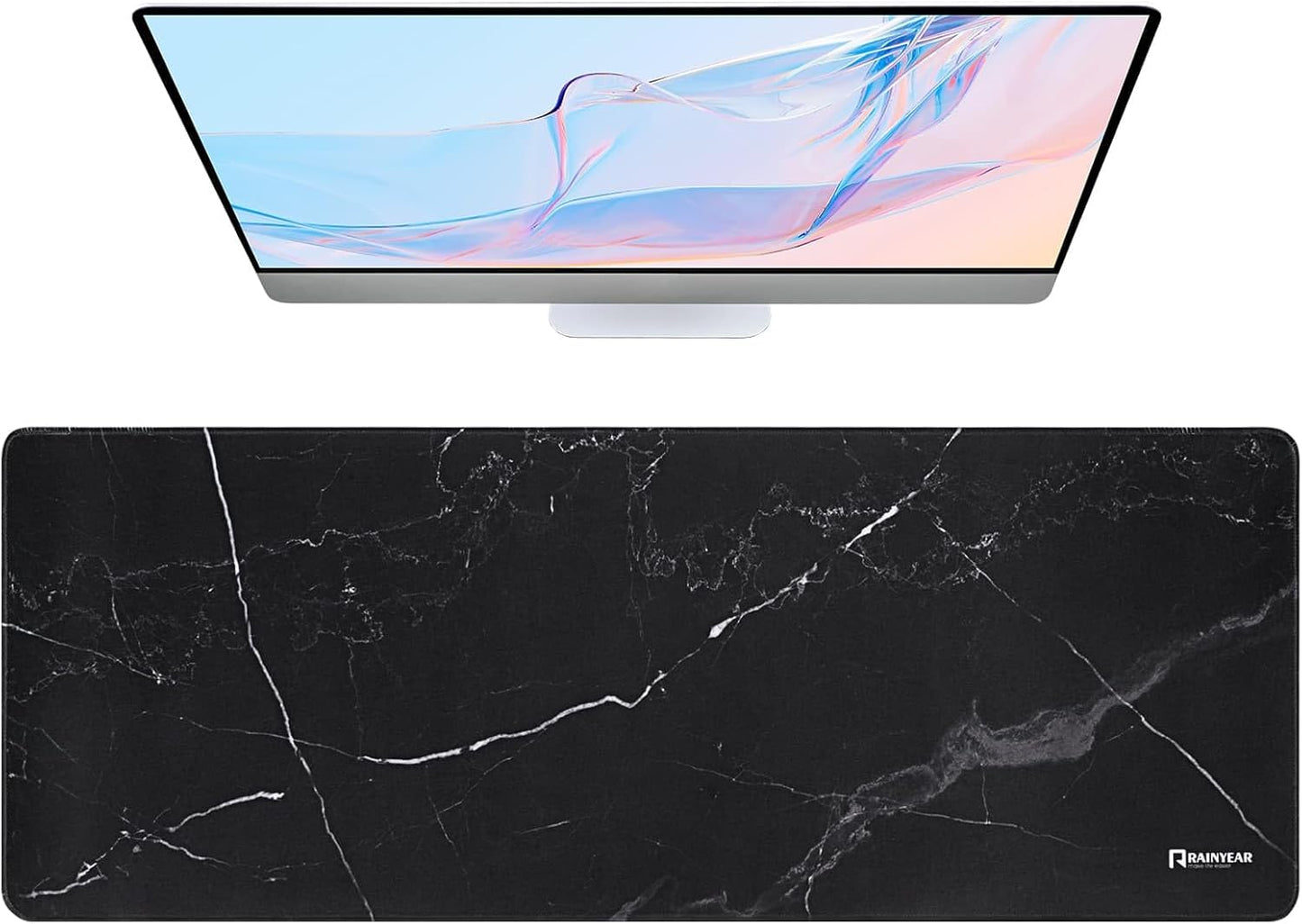RAINYEAR Large Gaming Mouse Pad(31.5 x 11.8 Inch), Computer Mousepad with Anti-Slip Rubber Base, Smooth Large Keyboard Mouse Pad Mat for Gamer, Office, Home, Black Marble